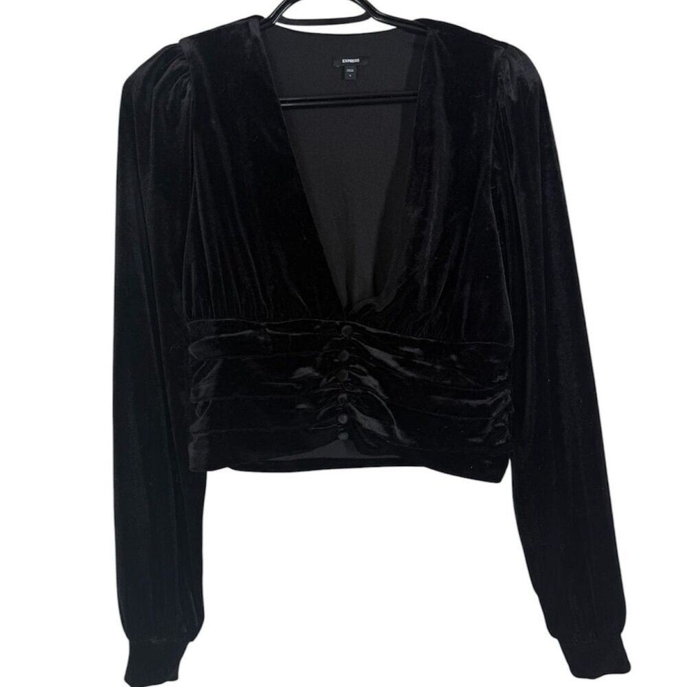 Express Womens Black Velvet Babydoll Top Sz S Whimsigoth Witchy Vamp Cropped